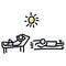 Two Sunbathing Vector Stick Figure Person Tanning In Sun. Hand Drawn Isolated Human Doodle Icon Motif Element in Flat Color. For