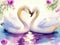 Two swans in a tender embrace, watercolor illustration. Valentine\\\'s Day card. With space for text. Generative AI
