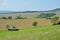 Two T34 tanks standing on fields in Valley of Death in Northern Slovakia