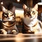 Two tabby cats, Two cats sat together in a warm room. It has a blurred background and bokeh