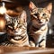 Two tabby cats, Two cats sat together in a warm room. It has a blurred background and bokeh