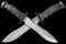 Two Tactical Combat Hunting Survival Bowie Knives With Crossed Blades Isolated On Black Background