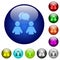 Two talking persons with oval bubbles solid color glass buttons