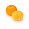 Two tangerine, one whole, other peeled, on a white background