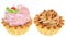 Two tartlet cake with strawberry cream and carame
