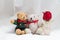 Two Teddy Bears as Friends Hugging each other with a Red Rose