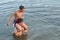 Two teenage boys having fun in the river