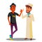 Two Teenagers Giving Five To Each Other, Arab, Indian Guy Vector. Isolated Illustration