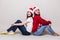 Two teenegers girls in santa hat