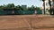 Two tennis girls players playing double at tennis court