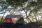 A two tent nicely set up on Ghober Hut campsite, Papandayan. Warm morning to relax and enjoy the nature. Papandayan Mountain is
