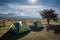 Two tents pitched at Amphitheatre Backpackers near Royal Natal National Park
