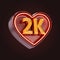 Two thousand or 2k follower celebration love icon neon glow lighting 3d render