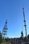 Two Three Rock TV transmitter antennas viewed from Fairy Castle Two Rock Mountain, Dublin Mountains, Ireland. Two cellular