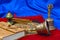 Two Tibetan ritual bell and a book