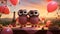 two tiny owlets, perched on a branch and sharing love