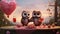 two tiny owlets, perched on a branch and sharing love