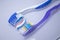 Two toothbrushes on a white background next to the toothpaste. healthy and clean teeth concept, dentistry