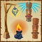 Two totems, fire and lantern, ancient symbols