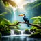 Two Toucan Tropical Birds Sitting on a Tree Branch in Natural Wildlife Environment in Rainforest Jungle