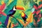 Two toucans sitting on a branch in the jungle. AI generative image.