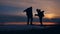 Two tourists photographer silhouette of sunlight man nature landscape winter snow. two male photographers travel