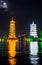 Two towers in Guilin in China with moonlight sky