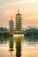 Two towers in Guilin China at sunset