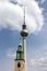 Two towers - TV Tower in East Berlin and the bell tower of St. Mary`s Church