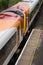 Two trains arrive at a station in England