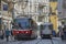 Two trams on a city street. Brno