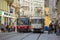 Two trams on a city street. Brno, Czech Republic