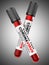 Two tube with blood samples for Coronavirus test COVID-19 - virus protection concept. Closeup 3d illustration isolated on a grey