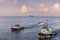 Two tugboats near port of Makassar, South Sulawesi, Indonesia