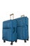 Two turquoise travel suitcases on white background. Isolate. Voyage with suitcase