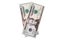 Two twenty us dollar banknotes on white background isolated close up, 20 american dollars fan, fanned cash paper money top view