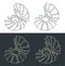 Two types of bevel gears isometric blueprints