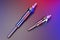 Two types of glow plug on a multicolored background. 3d rendering