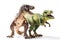 Two Tyrannosaurus Rex figurines on white