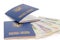 Two Ukrainian passports on the travel visas closeup