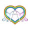 Two unicorn and rainbow heart. Symbol of LGBT community. Pink a