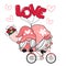 Two Valentine Romantic Gnome couple on pink love bicycle clip art  Happy Love cartoon vector