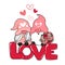 Two Valentine Romantic Gnome couple on red love letter clip art  Happy Love cartoon vector