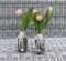 Two vases with pink tulip flowers