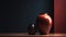 two vases sitting on a table in a dark room