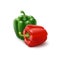 Two Vector Colored Green and Red Sweet Bulgarian Bell Peppers, Paprika on Background