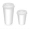 Two vector realistic cups with a lid. High and small. cap for drinks, desserts and yogurt. Vector illustration. mockup container.