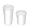 Two vector realistic cups with a lid. High and small. cap for drinks, desserts and yogurt. Vector illustration. mockup container.