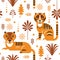 Two vector stylized  Tigers. Flat design.