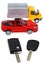 Two vehicle keys and model truck and car